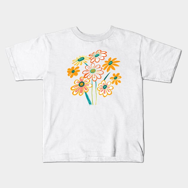 Mid Century Modern Flowers Kids T-Shirt by Yourex